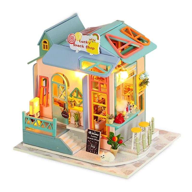 Kit de Mini Casa de Madeira Faça Você Mesmo Modelo de Quebra cabeça 3d MDUG (estilo 2)