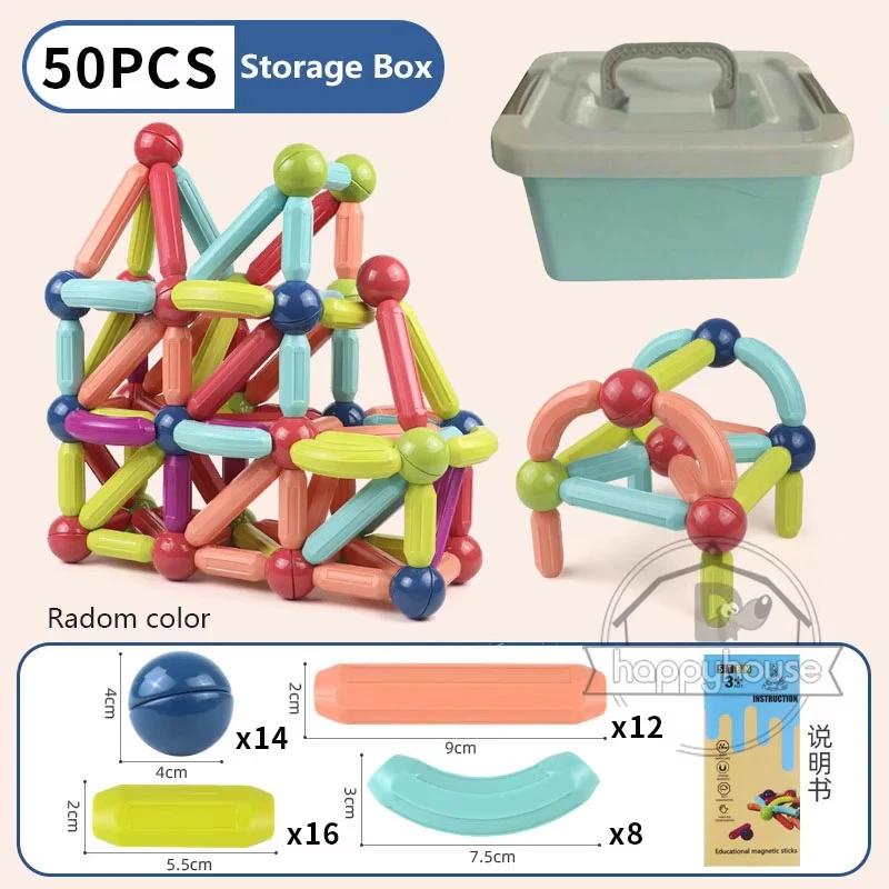 Conjunto De Blocos De Construção Magnéticos (50 Peças), Brinquedo Infantil Com Blocos De Construção Magnéticos Em Formato De Haste.