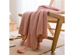 Mantas de Estilo Nórdico para Cama e Sofá Colcha Malha Grossa com Pompom Manta Cor Sólida Relevo, Macio, Quent