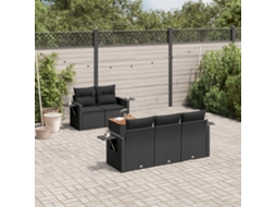 Vidaxl 6 Pcs Conjunto Sofás De Jardim C/ Almofadões Vime Pe Preto