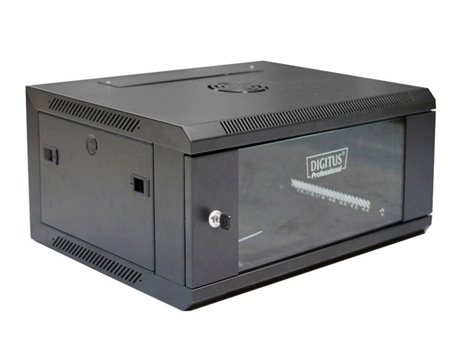 Armário de rede suspenso na parede 19 4u Rack 600x450, porta de vidro, preto, indiviso, dobrado, 60 kg 4world