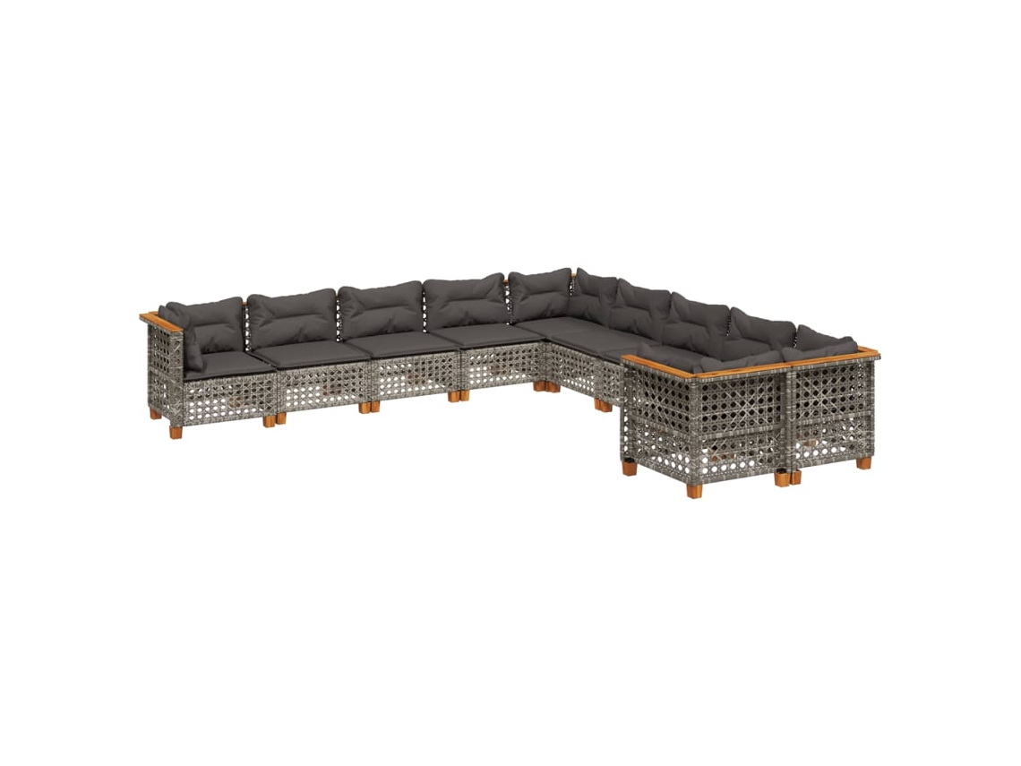 Maison Exclusive - 10 Pcs Conjunto Sofás De Jardim C/ Almofadões Vime Pe Cinzento