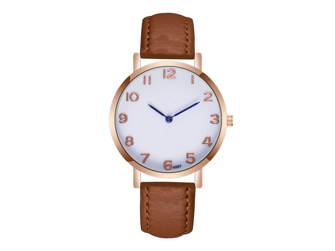 Relógio masculino de quartzo com pulseira de couro PU, mostrador numérico moderno e ponteiro azul-marinho claro.