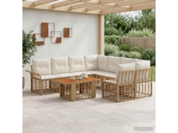 Vidaxl Conjunto De Sofá De Jardim 9 Unid. Natural E Branco Creme