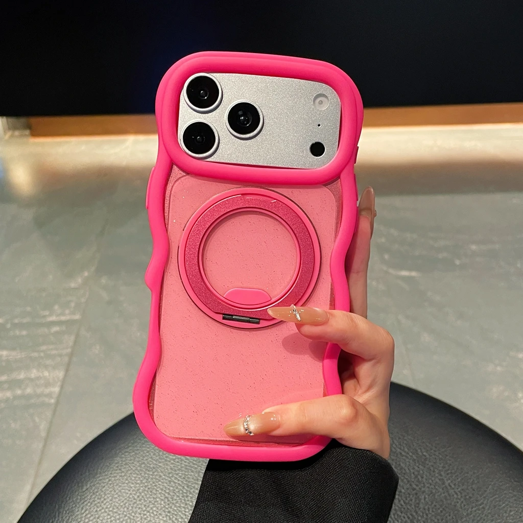 Capa Para Celular Com Suporte Magnético Giratório E Moldura Ondulada Brilhante (vermelha)