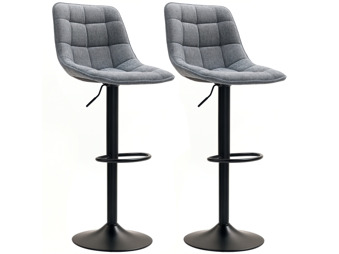 Conjunto de 2 Cadeiras Giratórias BTFORUS com encosto ajustável, apoio para os pés, estofado, cinza escuro