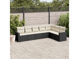 Jogo de Sofá 7 Peças P/ Jardim C/ Almofadões Vime Pe Preto Dkd Home Decor
