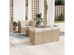 Vidaxl 6 Pcs Conjunto De Sofás P/ Jardim Com Almofadões Vime Pe Bege