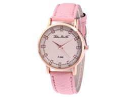 Reloj De Pulsera Analógico De Cuero Moda Para Hombre Mujer Dial Redondo Rosa