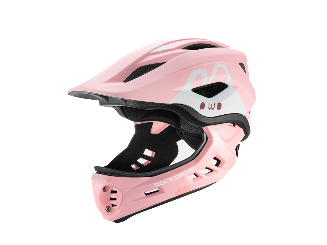 Capacete Infantil ROCKBROS com queixeira removível, tamanho S 48-52cm, cor rosa com coelho