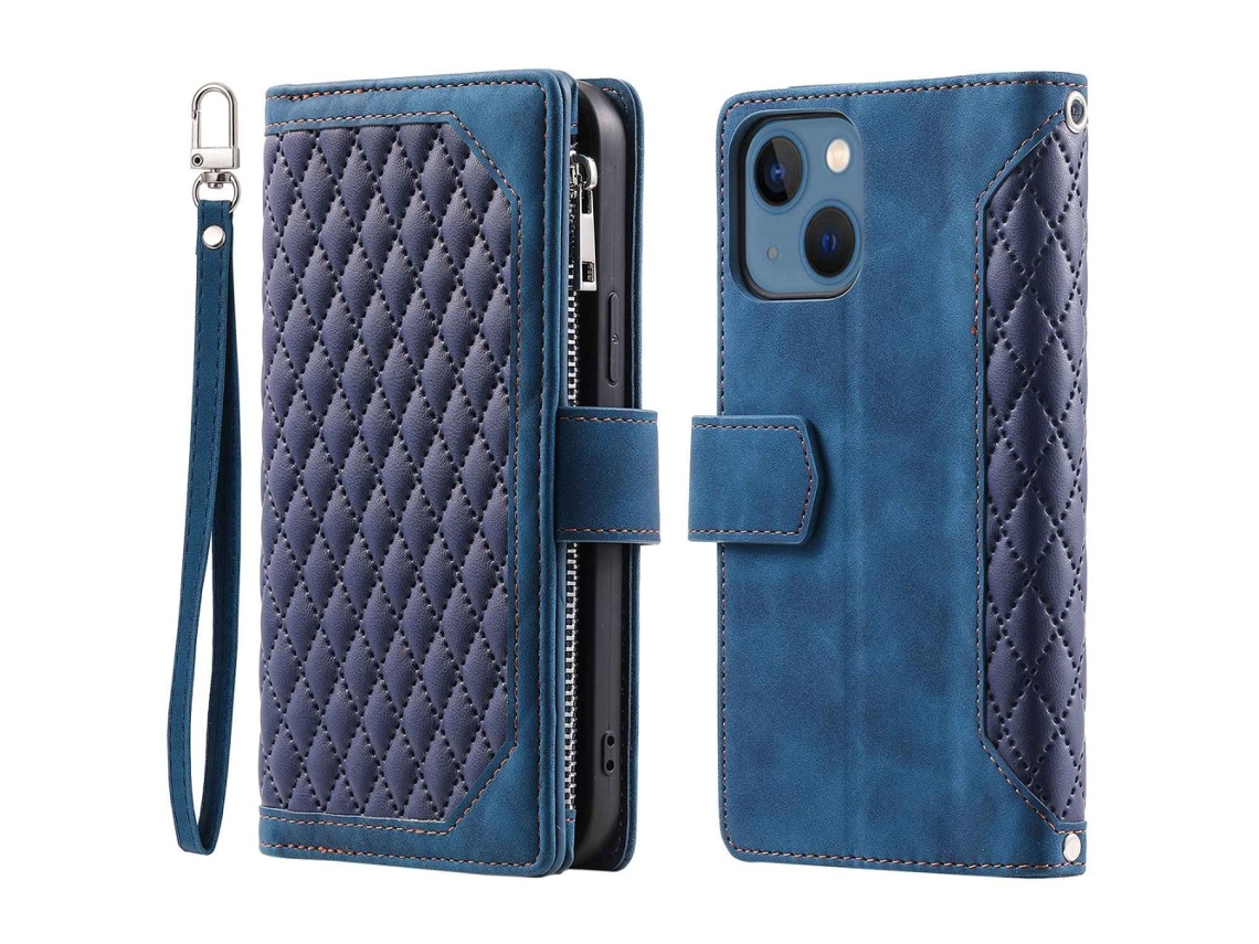 Capa Inch Para Iphone 13 Mini Pele Sintética Anti-choque Azul