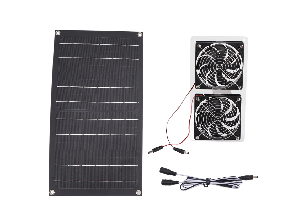 Kit Ventilador Solar 100w Ip67 Duplo Silencioso para Casa Animal