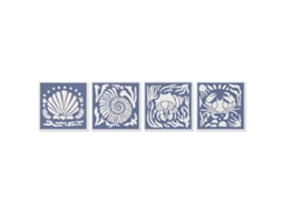Pintura Home Esprit Azul Branco Conchas Mediterrâneo 50 X 3 X 50 Cm (4 Unidades)