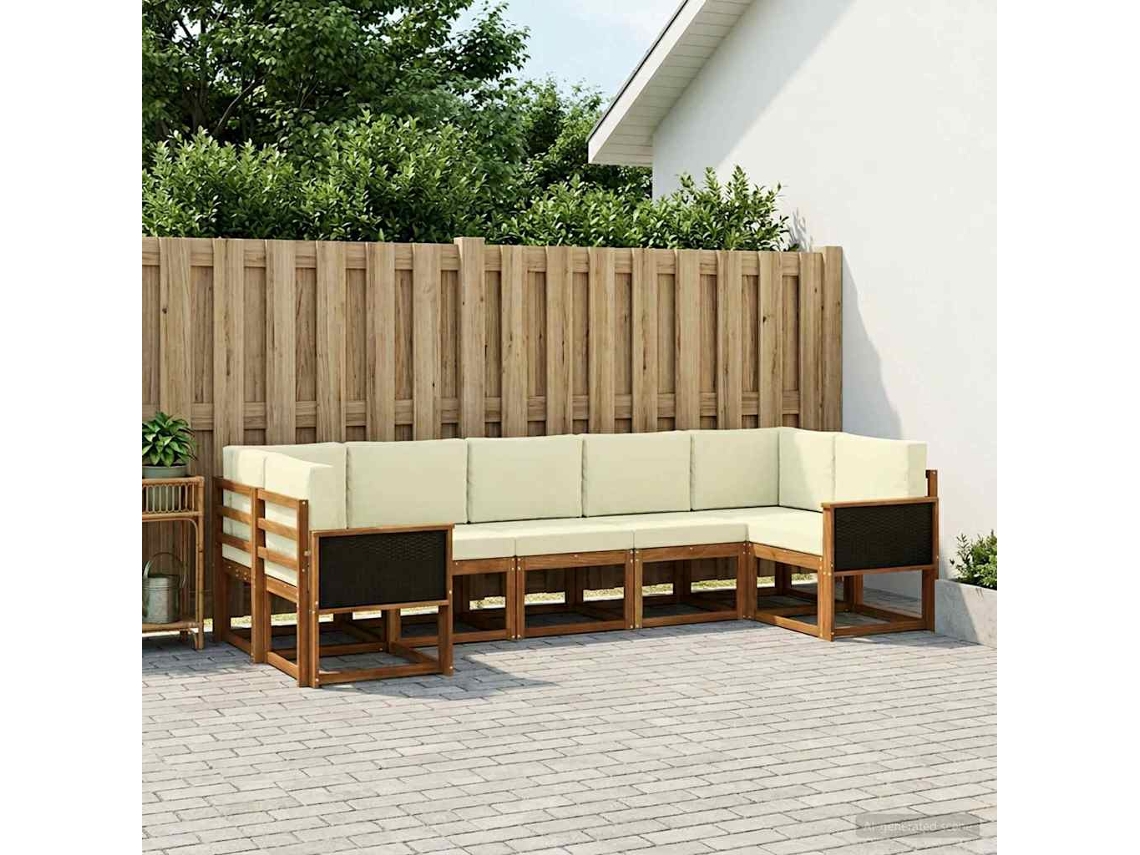 Vidaxl Conjunto De Sofás Para Exterior 7 Unid. Natural E Creme