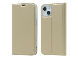 Capa Para Iphone 15 Plus Pele Sintética Magnética Com Porta-cartões Dourado