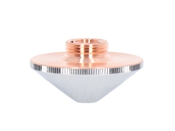 Cabeçote de corte a laser com bocal duplo de fibra óptica em cobre cromado e abertura de 1,4 mm/0,055 pol.