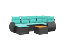 Conjunto de Sofá de Jardim, 7 Peças, Almofadas, Rattan Preto MAISON EXCLUSIVE