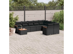 Vidaxl 10 Pcs Conjunto Sofás De Jardim C/ Almofadões Vime Pe Preto