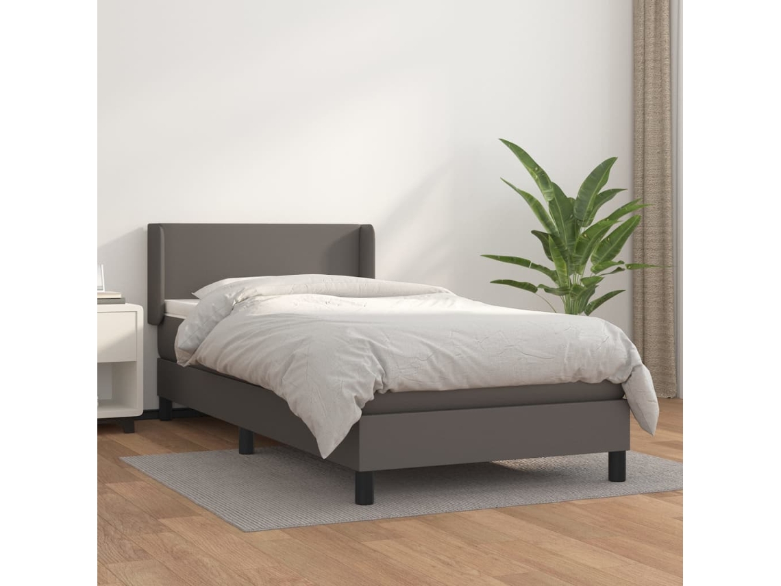 Vidaxl Cama Com Molas/colchão 100x200 Cm Couro Artificial Cinzento
