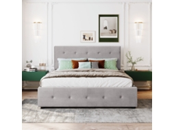 Cama de Casal PAPRIKA 140x200cm com Gavetas e Estrado em Veludo Cinza