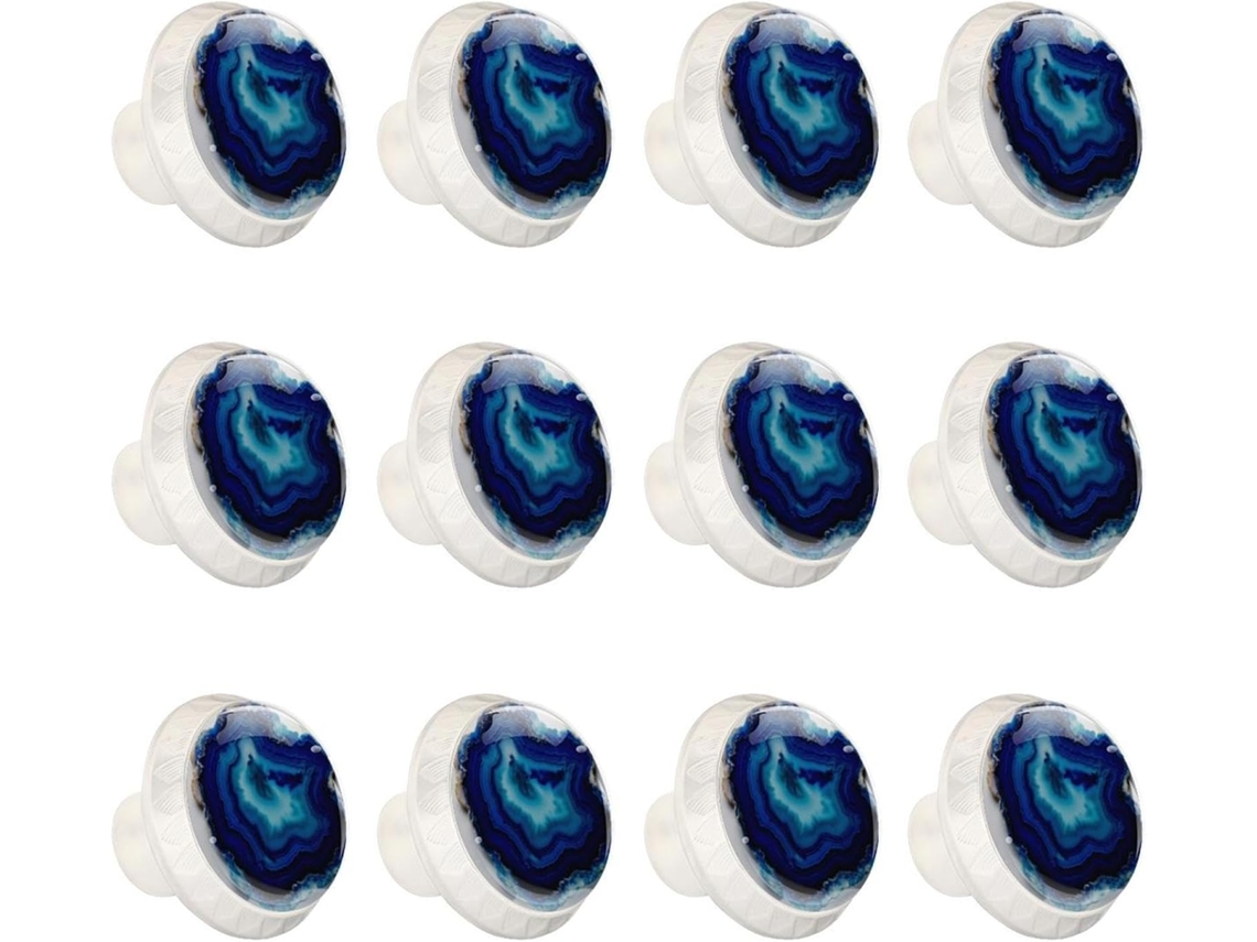 Puxadores E Maçanetas Redondas Para Armários De Cozinha, Conjunto De 12 Peças, Textura Azul Em Aquarela Com Efeito