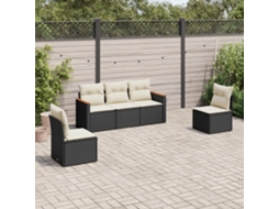 Vidaxl 5 Pcs Conjunto Sofás De Jardim Com Almofadões Vime Pe Preto