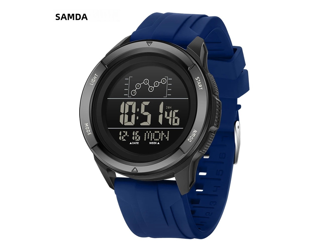 (azul) Relógio Digital Multifuncional À Prova D'água Com Despertador E Visor Led.