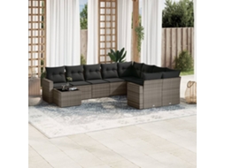 Vidaxl 10 Pcs Conjunto Sofás de Jardim C/ Almofadões Vime Pe Cinzento
