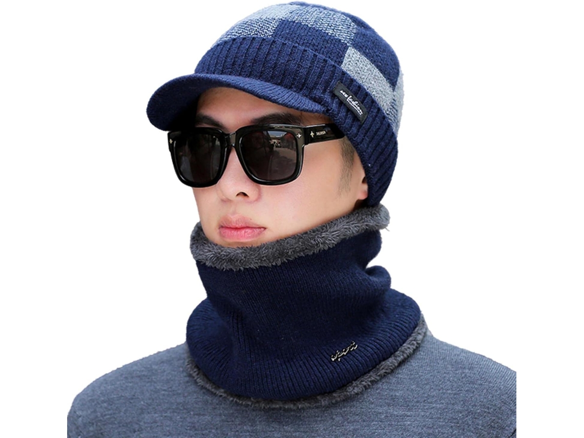 Gorro de inverno masculino, cachecol tricô, respirável, quente, resistente, elástico, macio XIAOMOYU