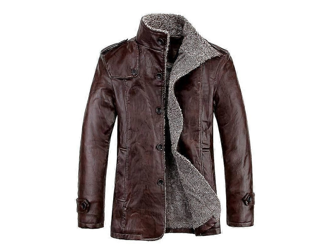 Jaqueta De Couro Falso Pu Para Homens Com Tamanhos Xs A 5xl - Lavagem A Seco Café