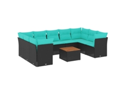 Maison Exclusive - 10 Pcs Conjunto De Sofás P/ Jardim C/ Almofadões Vime Pe Preto