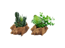 2 Peças de Plantas Suculentas Simuladas em Vaso Ornamentos Criativos Pilhas de Madeira e Vasos de Cimento NEVEANCE