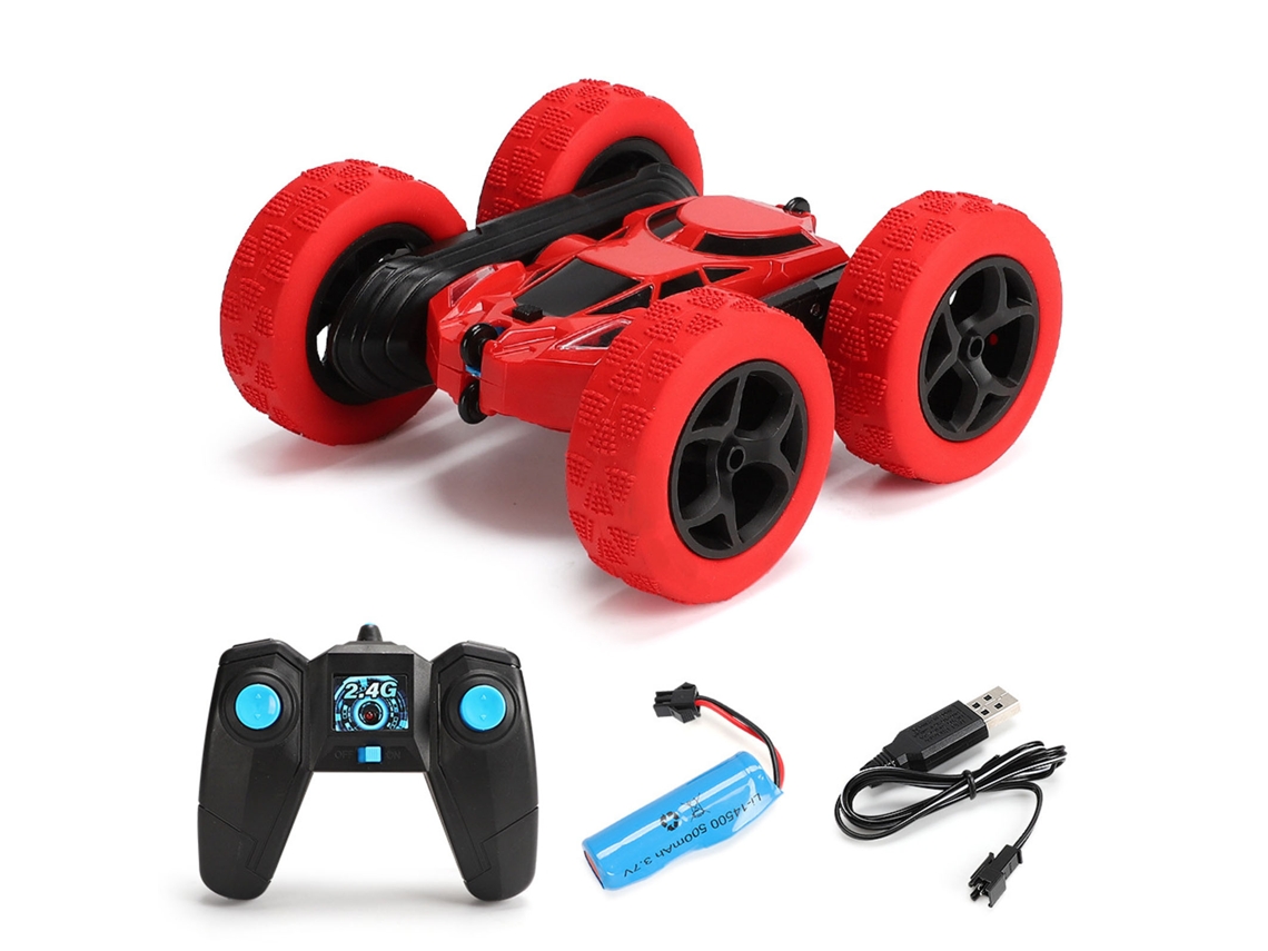 Ats coche de Stunt Control Remoto Doble Cara 360° Flip Luces Duales 50m Rango 2.4ghz 4wd Rojo Juguete Rc