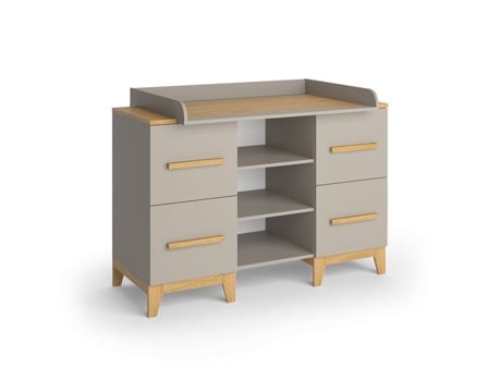 Commode À Langer Malia, 133x108cm Xl Com 4 Gavetas, Carvalho Cachemire, Vitalispa