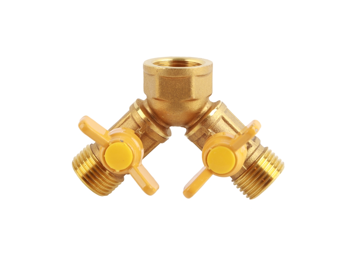 Adaptador de Torneira Dupla de Latão G1/2 para Irrigação com Válvulas Ajustáveis | S/MARCA