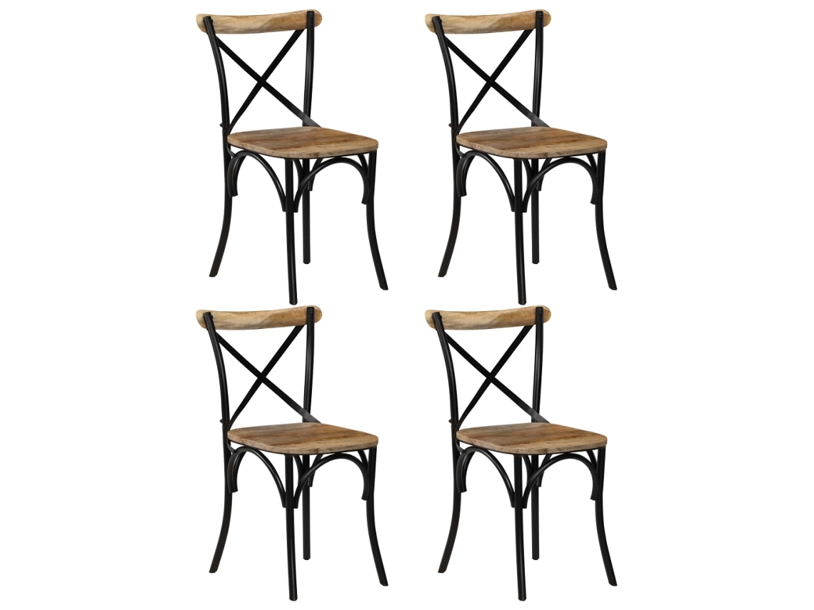 Vidaxl Cadeiras Costas Em Cruz 4 Pcs Madeira Mangueira Maciça Preto