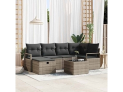 Vidaxl Conjunto De Sofá De Jardim 7 Unid. Cinzeto Vime Pe