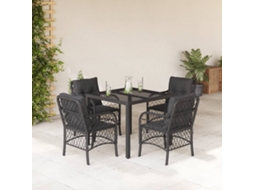 5 Pcs Conjunto De Jantar P/ Jardim C/ Almofadões Vime Pe Preto Dkd Home Decor