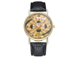 Relógio de pulso Zhoulianfa Quartz com pulseira de PU e mostrador redondo com padrão espacial (preto)