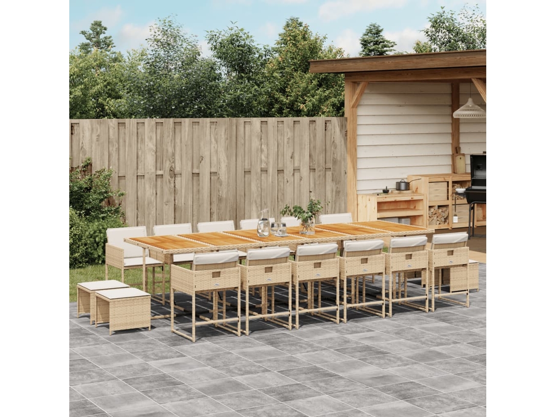 17 Pcs Conjunto De Jantar P/ Jardim C/ Almofadões Vime Pe Bege Dkd Home Decor