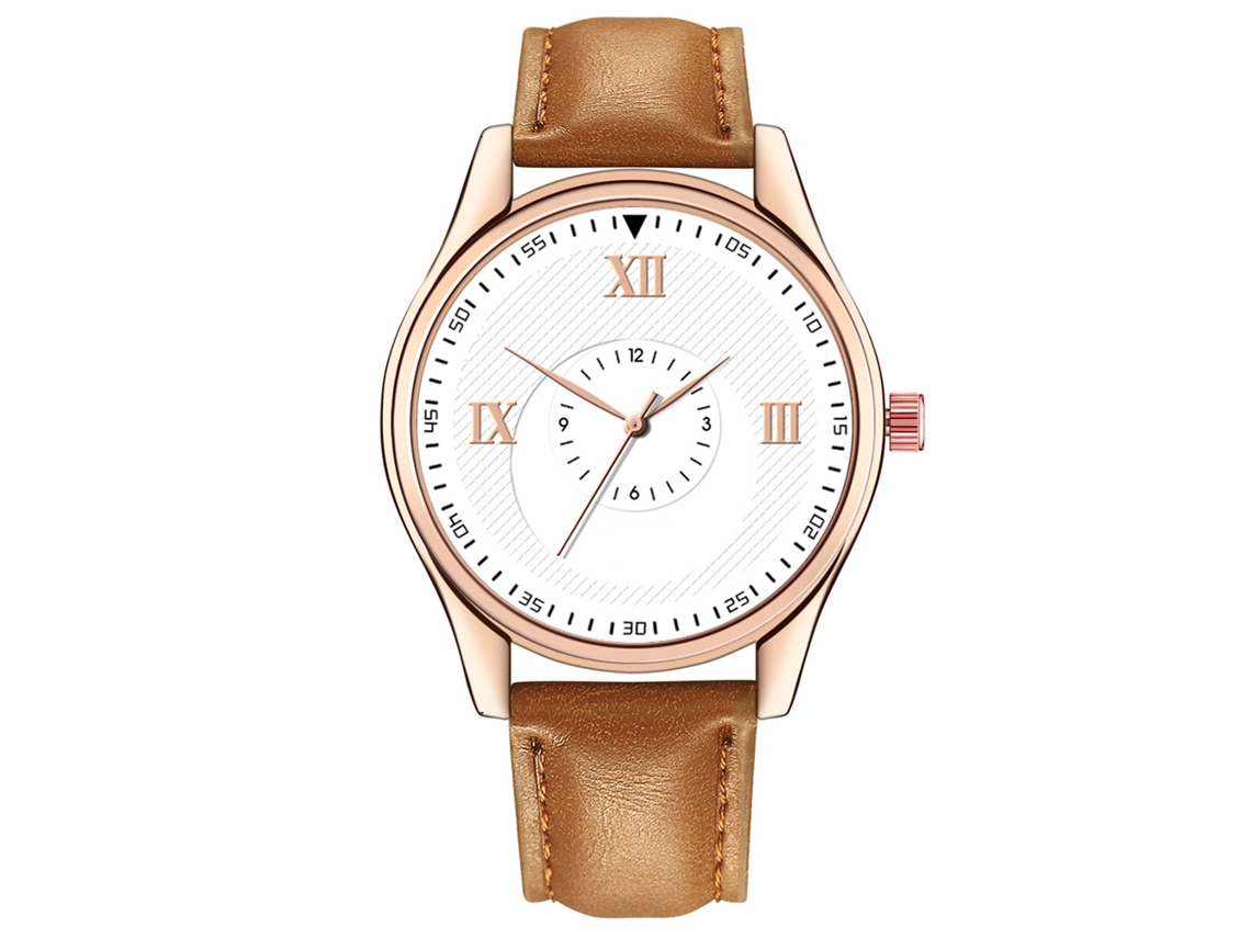 Relógio de Pulso Masculino de Moda Pulseira Pu Mostrador Redondo Analógico Quartzo (café Clarobranco)