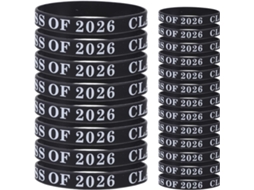 Pulseiras de Silicone Nuobesty para Formatura, Turma de 2026, Pretas, Pacote de 24 Unidades Pulseiras Elásticas para