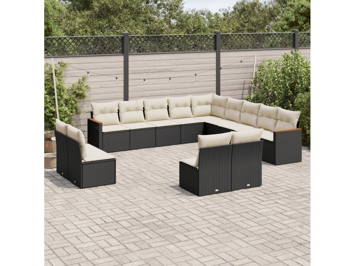 Vidaxl 13 Pcs Conjunto De Sofás De Jardim Com Almofadões Vime Pe Preto