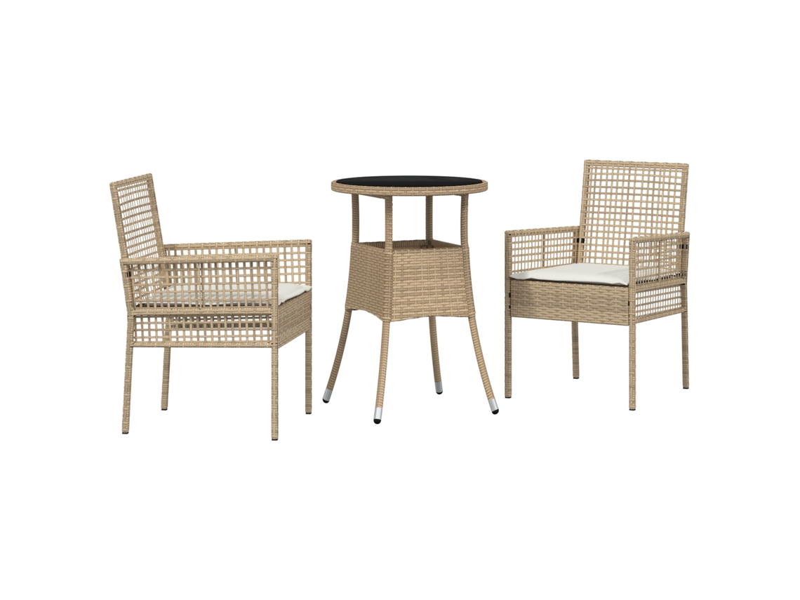 Conjunto 3 Móveis Para Exterior Vidaxl Bege Vime Pe (60 X 60 X 75 Cm)