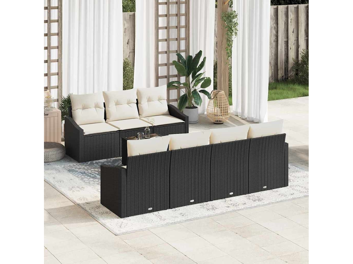 Vidaxl Conjunto De Sofás Com Almofada 8 Pcs Preto E Creme Vime Pe