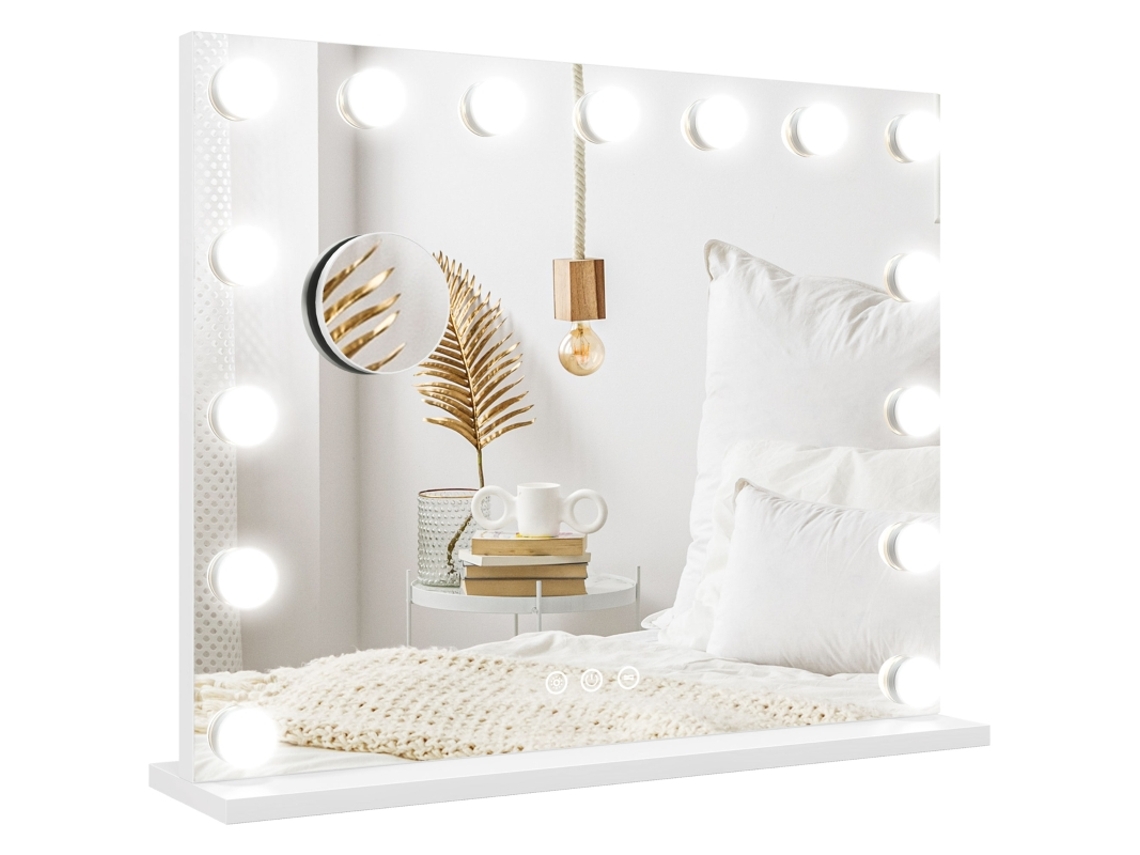 Espelho De Maquiagem Com Led, 3 Modos De Luz, Intensidade Ajustável, Controle Por Toque, Usb, 58x48cm, Branco
