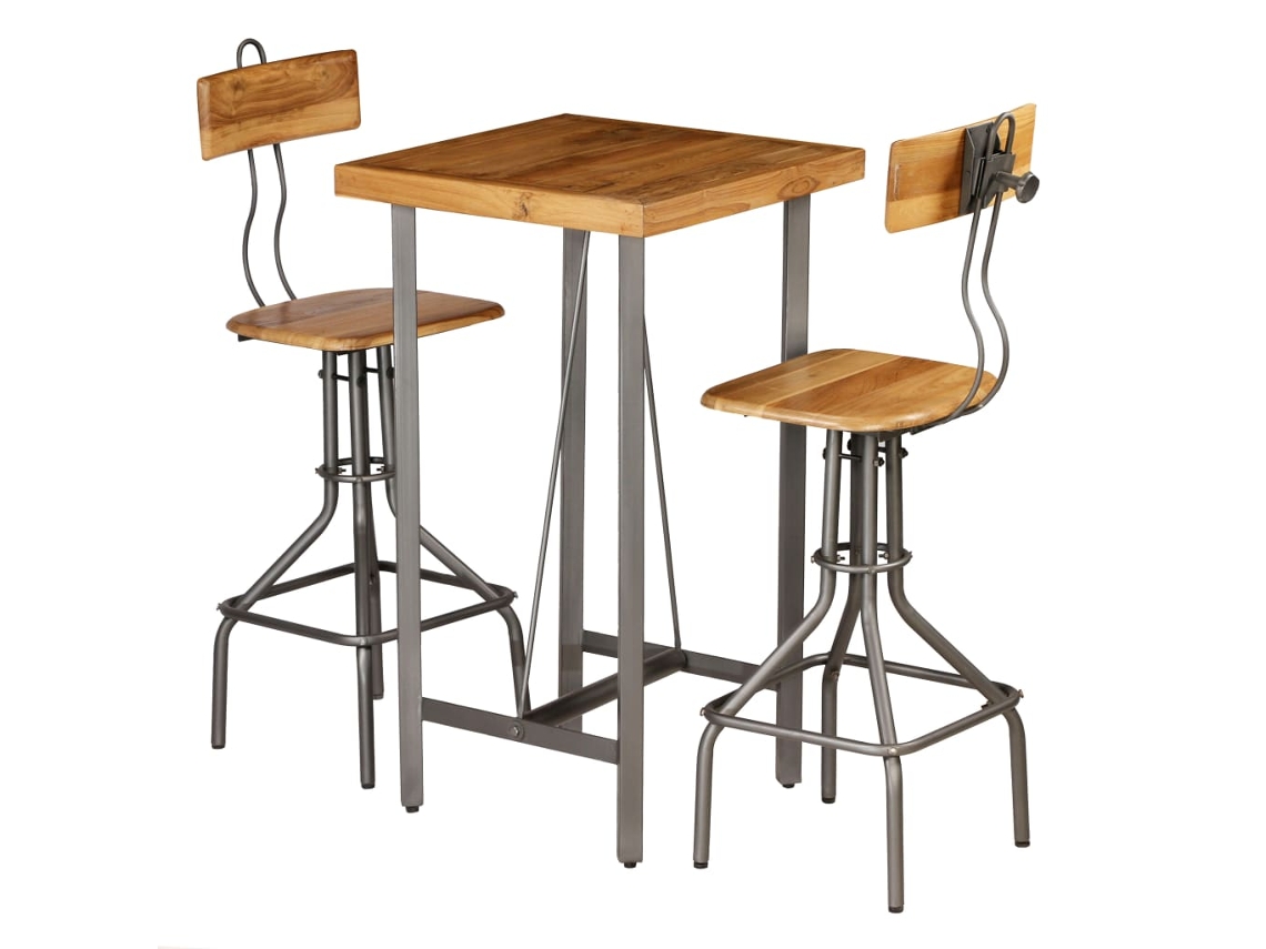 Vidaxl Conjunto De Bar 3 Pcs Teca Recuperada Maciça