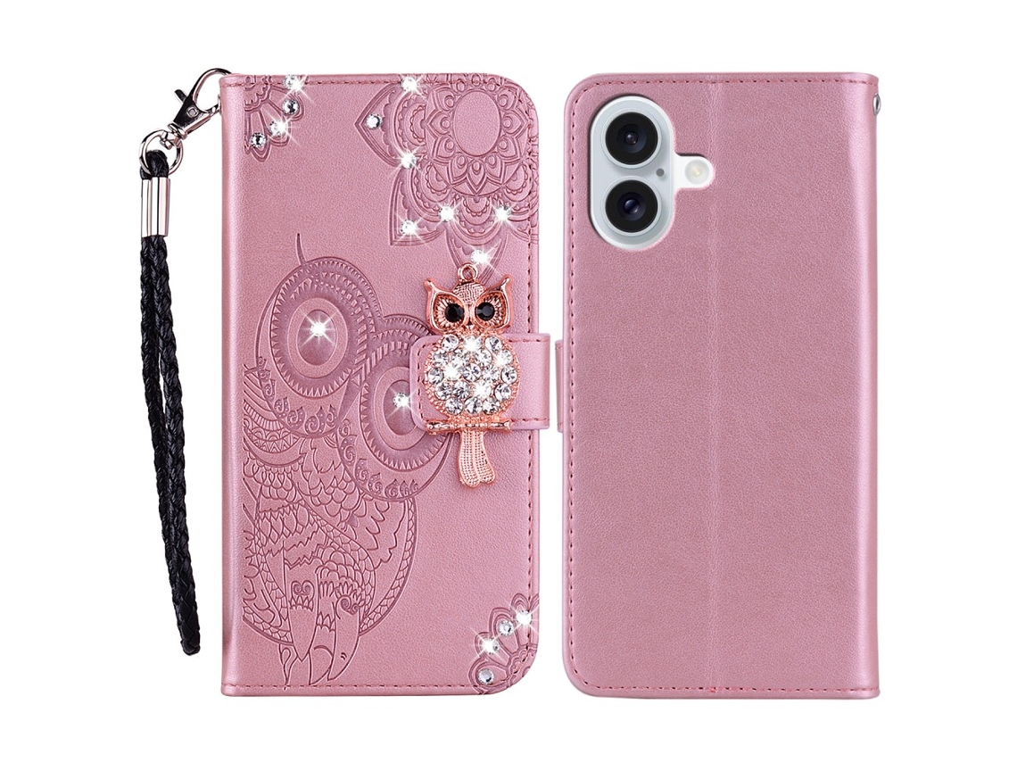 Capa Em Couro Pu, Para Apple Iphone 16 - Ouro Rosa