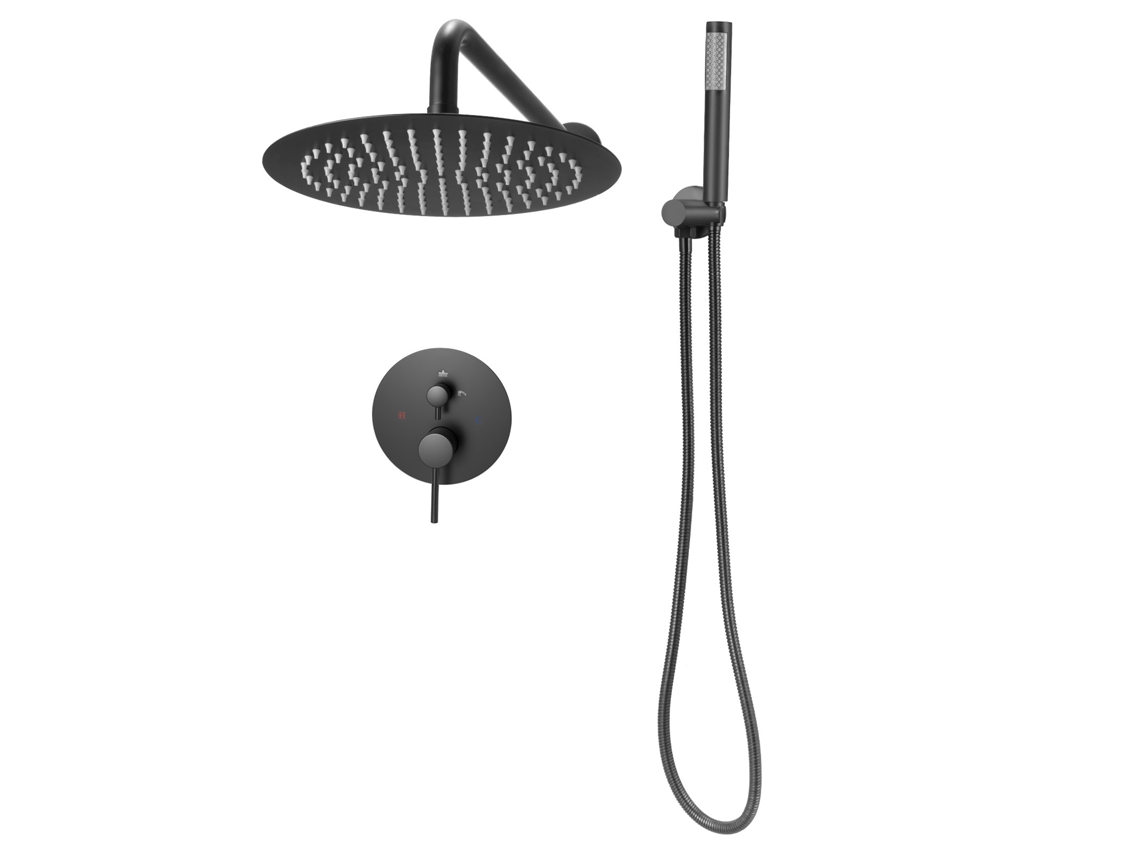 Conjunto De Torneira De Parede Com Chuveiro Redondo De 25,4 Cm Succebuy Em Preto Mate