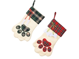 Conjunto De 2 Meias De Natal Grandes Com Estampa De Patas De Cachorro E Gato Para Pendurar Na Lareira E Na Árvore De Natal. Loja Olysi